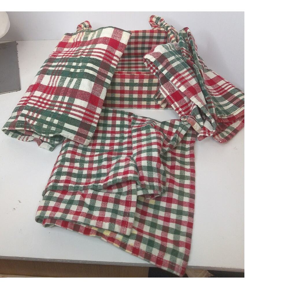 Vintage Napkin Basket Set Red Green Plaid - Picture 6 of 6